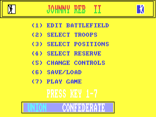 Johnny Reb II title screen for Commodore 64